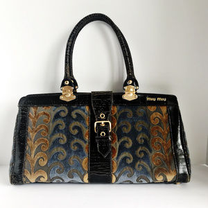 Miu Miu | Taupe Blue Brocade Velvet Handbag